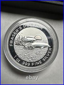 Australia 2021 Fraser's Dolphin 1 oz. 999 Silver $5 High Relief Proof Box & COA Australia 2021 Fraser's Dolphin 1 oz. 999 Silver $5 High Relief Proof Box & COA