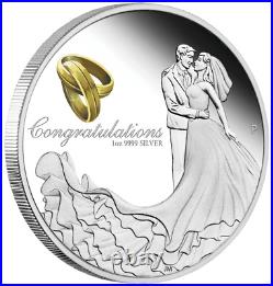 Australia 2022 WEDDING 1 OZ SILVER proof COIN with Crystal Embellishment Box GIFT