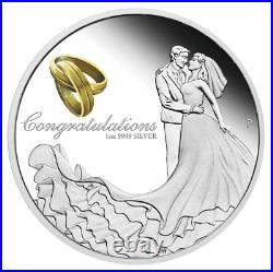 Australia 2022 WEDDING 1 OZ SILVER proof COIN with Crystal Embellishment Box GIFT