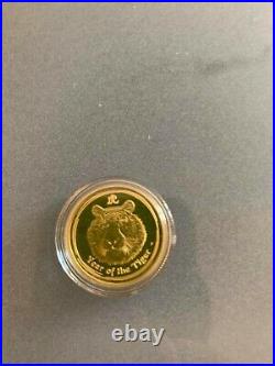 Australian lunar II gold proof pp tiger 2010 1/4 oz Coa box case perth mint