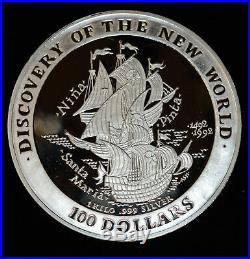 Bahamas $100 Dollars 1992 Proof silver Kilo Discovery of New World Box & COA