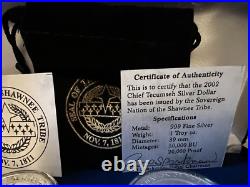 Box Set 2 2002 Shawnee Tribe Chief Tecumseh 1 Oz. 999 Silver Proof $1 Coin Box Set 2 2002 Shawnee Tribe Chief Tecumseh 1 Oz. 999 Silver Proof $1 Coin