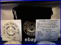 Box Set 2 2002 Shawnee Tribe Chief Tecumseh 1 Oz. 999 Silver Proof $1 Coin Box Set 2 2002 Shawnee Tribe Chief Tecumseh 1 Oz. 999 Silver Proof $1 Coin