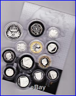 Boxed 2010 Uk Royal Mint Silver Proof Set Of 13 Coins With Certificate