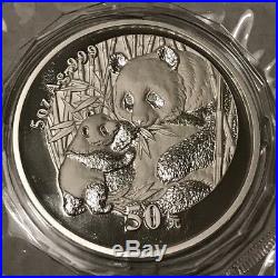 CHINA 2005 Silver Proof 5OZ 50 YUAN PANDA Coin Mintage 10,000 in Box & COA Rare