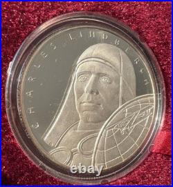 Charles Lindberg ATLANTIC FLIGHT. 999 Silver Proof Coin & Original Box Scarce