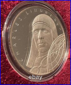 Charles Lindberg ATLANTIC FLIGHT. 999 Silver Proof Coin & Original Box Scarce