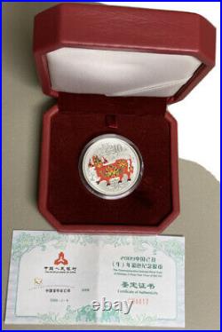China 2009 OX Silver Colored 1 Oz 10 Yuan Proof Coin w BOX &COA
