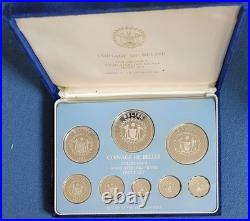 Coins of Belize 1982 Belize 8 Pc Solid Sterling Silver Proof Set, Box, certificate