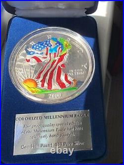 Colorized Millenium 2000 Eagle half-pound silver proof! Withbox&COA, Rim Toning