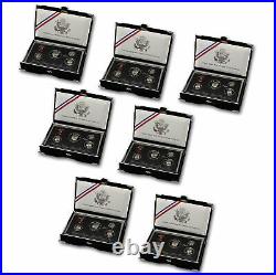Complete Set 1992 thru 1998 7 Premier SILVER Proof Sets With Box & COA