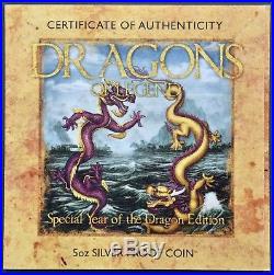 Dragons of Legend Special Year of Dragon 5 oz Silver Proof Coin Box/COA FREE S/H