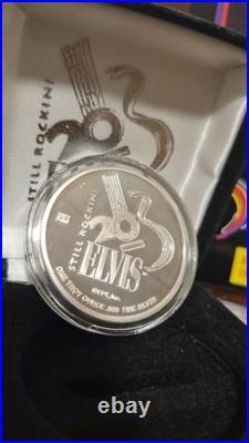 ELVIS PRESLEY 20TH COMMEMORATIVE 1oz TROY. 999 SILVER COIN PROOF BOX & COA#1645