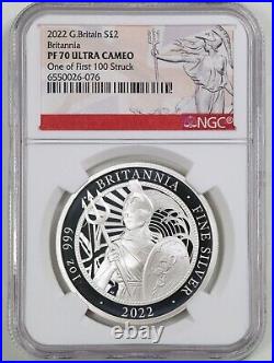 G. Britain 2022 1oz Silver Proof Britannia PF70UCAM NGC 6550026-076 Display Box