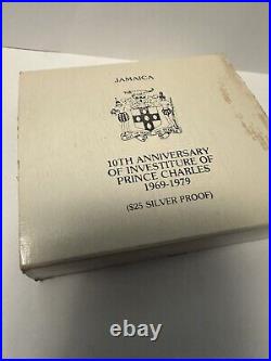 Jamaica, 1979 Prince Charles Investiture 10th Anniv, $25 Silver Proof Box VGOOD
