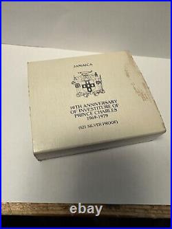 Jamaica, 1979 Prince Charles Investiture 10th Anniv, $25 Silver Proof Box VGOOD