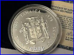 Jamaica, 1979 Prince Charles Investiture 10th Anniv, $25 Silver Proof Box VGOOD