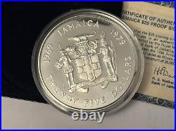 Jamaica, 1979 Prince Charles Investiture 10th Anniv, $25 Silver Proof Box VGOOD