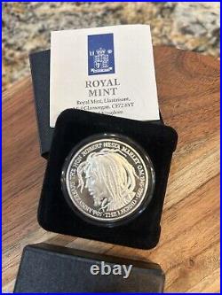 Jamaica 1995 $50 Bob Marley Silver Proof Coin, C0A Royal Mint, In Original Box