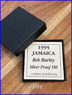 Jamaica 1995 $50 Bob Marley Silver Proof Coin, C0A Royal Mint, In Original Box