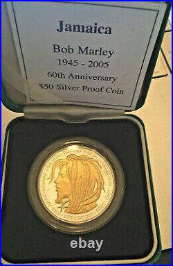 Jamaica Bob Marley 60th Birth $50 Silver/Gold ounce Coin In Box
