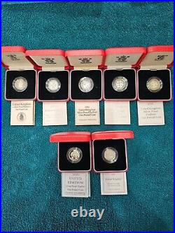 LOT United Kingdom PIEDFORT 1 Pound Silver Proof Lot With Box & COA