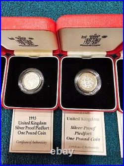 LOT United Kingdom PIEDFORT 1 Pound Silver Proof Lot With Box & COA