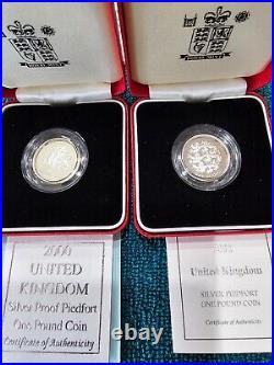 LOT United Kingdom PIEDFORT 1 Pound Silver Proof Lot With Box & COA