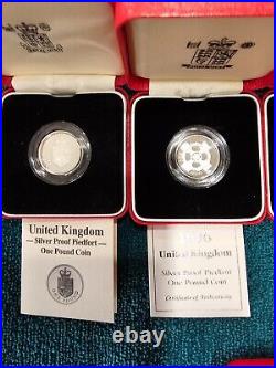 LOT United Kingdom PIEDFORT 1 Pound Silver Proof Lot With Box & COA