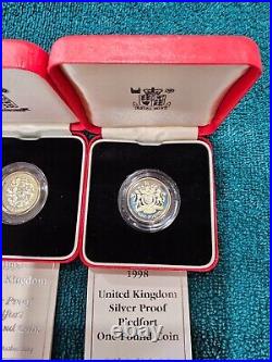 LOT United Kingdom PIEDFORT 1 Pound Silver Proof Lot With Box & COA