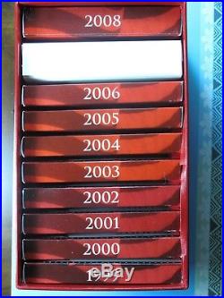LOT of 10 SILVER PROOF SETS 1999-2008 ORIGINAL PACKAGING CERTIFICATE in RED BOX