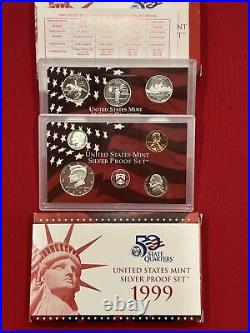 Lot Of 2 X 1999-S SILVER 9 Coin Proof Set OGP COA AND BOX