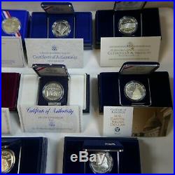 -Lot of (10) Different Commemorative Proof Silver Dollars, Original Boxes & COAs