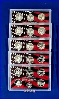 Lot of Five 2005 90% Silver Proof Quarter Sets 5 Sets-25 coins No Box/COA