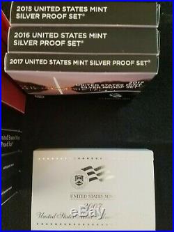 Lot of Silver Proof Sets, 19 Year Run 1999 through 2017, Mint Boxes with COA