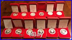 Lunar Proof Series I Australian Set 1999-2010 Silver One Ounce with Boxes/COAs