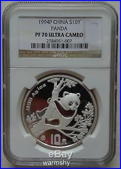 NGC PF70 China 1994 Proof P Panda Silver Coin 1oz S10Y Ultra Cameo COA Box