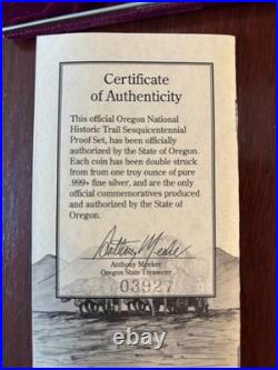 Official Oregon Trail Sesquicentennial 3 oz. 999 Silver Proof Set COA Box #03927