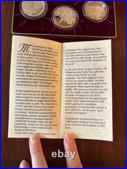 Official Oregon Trail Sesquicentennial 3 oz. 999 Silver Proof Set COA Box #03927