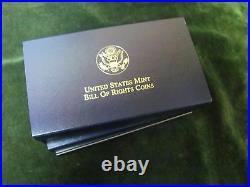 Original Box of Five 1993 $1 Bill of Rights Proof Silver Dollars all with OGP