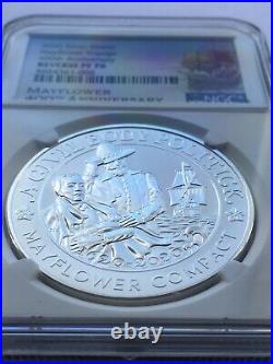 PF70 NGC 2020 Mayflower Anniversary 99.9% Silver REVERSE Proof With Box And CoA