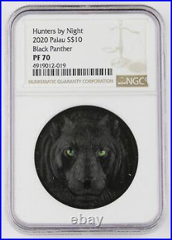 Palau 2020 $10 Black Panther 2 Oz Silver Proof Piefort Coin NGC PF70 +Box & COA