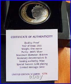 Queen Elizabeth II 2022 $1 Proof 1 Oz Silver Coin Limited Mintage Box & Coa
