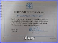 Rare 1983 Jamiaca 9-Coin Silver Proof Set wOriginal Box/COA Franklin Mint