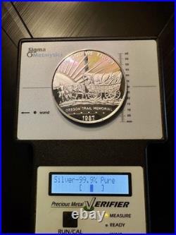 Rare 1987 Oregon Memorial 5 oz. 999 Proof Silver Round Bullion Wood Display Box