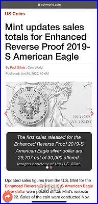 Rare 2019-S Silver American Eagle Enhanced Reverse Proof in Sealed Mint Box