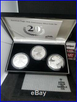 Reverse & Proof 2006-W (3-Coin) Silver Eagle Set withBox & CoA 20th Anniversary