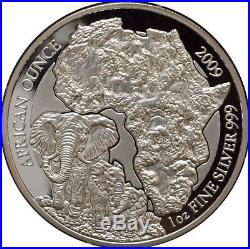 Rwanda 50 francs 2009 Elephant 1 oz Silver 999 Proof with original BOX