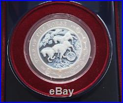 Rwanda Year of the Horse 2014 1000 Francs Agate 3 Oz Silver Proof Coin + BOX