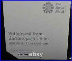 SILVER PROOF 2020 Brexit 50p FDC in Royal Mint Box with COA. Withdrawal from EU